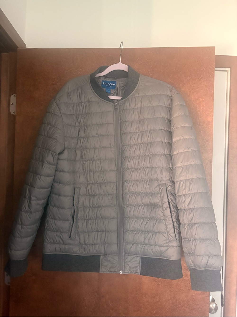 Arizona Jean Company Quilted Bomber Jacket in Light Gray